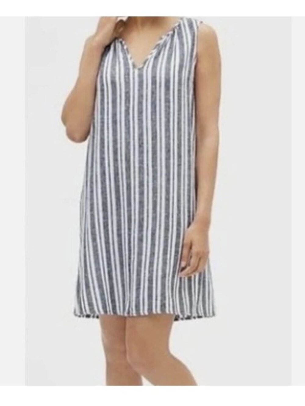 Gap Grey & White Striped Sleeveless Linen Blend Mini Dress Nautical XS Coastal - Picture 1 of 9